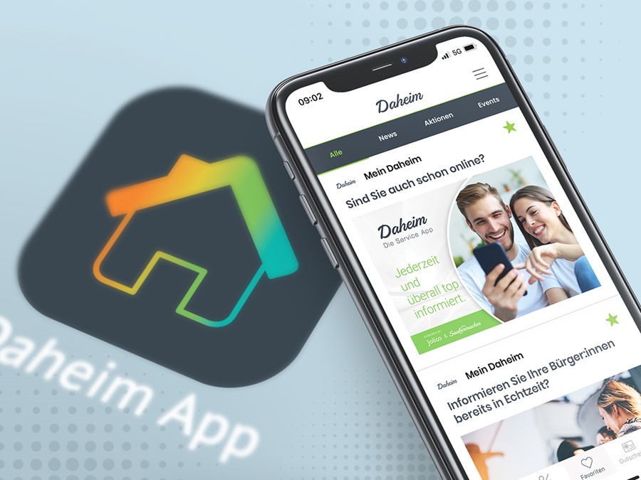 Daheim App unterstützt durch die Plattform Jolioo - einfache digitale Kommunikation für Gemeinden, Städte und Regionen